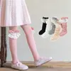 Calcetines largos para niña para otoño, calcetines altos finos hasta la rodilla para niños, con encaje y lazo, calcetines dulces y elegantes de princesa para bebés