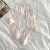 Calcetines de Malla Finos de Verano para JK con Encaje de Ballet, Dulces y Suaves, con Encaje de Lazo Lindo y Diseño de Volantes a Mitad de la Pantorrilla