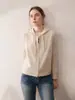 Chaleco con capucha de cachemira holgado casual para mujer, prenda exterior elegante con cremallera, cárdigan de punto para Otoño e Invierno 2025