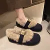 Sapatos de Pelo de Algodão da Moda Decote Baixo 2026 Sapatos de Tira Única Femininos Inverno Aumento Interno de Altura Estilo Coreano Sapatos Mary Jane com Forro de Veludo