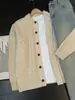 Chaqueta cárdigan de punto color caqui Cleanfit para hombre, otoño y primavera, suéter de cuello redondo de alta gama, chaqueta retro americana