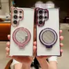 Funda de teléfono con soporte anticaídas de cuatro esquinas electrochapado para Samsung S24ULTRA tendencia S23 funda suave A55 agujero fino A54