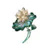 Broche de Esmalte Tridimensional Hoja de Loto Verde de Gama Alta, Broche Estilo Chino, Loto de Buena Suerte, Exquisito Accesorio de Broche para Mujeres