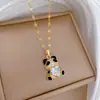 [Acero de Titanio] Collar de Panda de Ojos Negros Completamente Diamantado con un Diseño Único y Elegante, Cadena de Clavícula Versátil para Mujeres, Cadena de Acero de Titanio