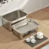 Bandeja de Té Bandeja de Drenaje Acero Inoxidable Hogareño Pequeña Almacenamiento de Drenaje Mesa de Té Tetera Kung Fu Bandeja de Burbuja Seca Juego de Doble Capa