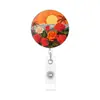 Crachá de identificação do fabricante com tema floral e clipe retrátil, revestimento plástico de fácil fixação, adequado para crachás temáticos florais e de animais para uso transfronteiriço