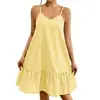Vestido de Verão Listrado com Alças Finas Cruzadas Europeu e Americano Transfronteiriço 2026 Solto Linha A com Babados Vestido de Praia