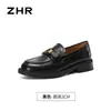 Mocasines planos ZHR para mujer, nuevo modelo de otoño 2026, zapatos negros sin cordones, zapatos de cuero estilo británico para commuting