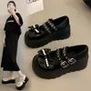 Sapatos Birkenstock Femininos com Sola Grossa de 7CM e Laço Outono 2026 Novo Estilo Pequenos Aumentam a Altura Sapatos Pequenos de Couro Sapatos Mary Jane Sapatos de Salto Único