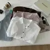 Camisa de Algodón Puro Holgada Estilo Coreano con Temperamento para Mujer Simple Color Sólido Tejido Solapa Bolsillo Camisa 26 Otoño Ropa de Abrigo para Vestir por Capas