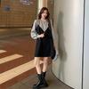 Estación Europea Talla Grande Vestido Falso de Dos Piezas de Manga Larga Estilo Coreano Nuevo mm Gordo Estilo Extranjero Suelto Moda Empalme Falda Línea A