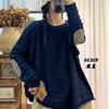 Suéter Retro Artístico Nuevo de Otoño e Invierno para Mujer Estilo Perezoso Estilo bf Manga Larga Cuello de Tortuga Cuello Redondo Holgado Talla Grande Tejido Acolchado