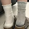 Calcetines de Algodón Finos de Verano para Mujer, Estilo Británico, Ultraligeros, Transpirables, Versátiles, Sencillos, Borde de Encaje, Calcetines Caídos