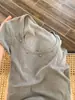 Camiseta Cinza Gola U Ombro a Ombro Manga Curta Estilo Americano Feminina Verão Design Puro Nicho Slim Fit Doce Spice Girl Top Curto
