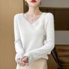 Camisola de lã de vestuário de primeira linha sem costura feminina com decote em V coreano camisa base de lã solta para todos os jogos camisola quente feminina atacado