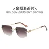 2026 Nuevo Modelo Gafas de Sol Fotocromáticas sin Marco Borde Cortado Diamante Templo Leopardo para Mujer, Gafas de Sol Cuadradas de Lujo de Gama Alta para Hombre