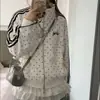 Moletom Feminino Outono Novo Estilo Coreano Estilo Academia Estampa Completa de Bolinhas Gola Alta Solto Versátil Cardigã com Zíper Jaqueta Casual