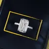 Anillo Rectangular de Plata S925 Nueva Corte Esmeralda Simulada 9*14mm Cruzado Modelo de Joyería Mujing Europeo y Americano