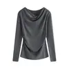 Blusa base feminina da moda, lã, outono/inverno, cor sólida, manga longa, novo estilo 2026, tricotada com decote de um ombro