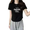 Camiseta de Manga Corta para Mujer de 220 g Anti-Pilling, Camiseta Casual para Mujer, Algodón 100% Venta al por Mayor de Fábrica, Holgada y Adelgazante