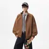 Jaqueta de gola alta desconstruída estilo americano, unissex, tendência outono high-street, jaqueta de voo cool e estilosa, jaqueta coach de corte solto