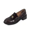 Versão em Couro de Vaca ~ Mocassins Retrô em Couro Genuíno, Novos Flats Versáteis Slip-On com Salto Grosso e Bico Redondo, Sapatos Pequenos de Couro Estilo Britânico
