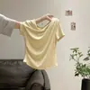 Camiseta de Manga Corta Modal de Verano con Cuello Barco Hombros Descubiertos para Mujer 2026 Irregular Ajustada Sexy Top Ceñidor