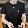 Camiseta de Manga Corta de Seda de Hielo para Hombre Verano Nueva Cuello Redondo Manga Media Ajustada Casual Versátil Transpirable Talla Grande Camiseta para Hombre