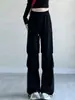 Calça esportiva de paraquedas de marca independente para mulheres, novas calças de cintura alta fluidas de perna larga para primavera e outono, calças de moletom largas para pessoas baixinhas