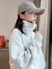 Sudadera de cuello medio estilo casual para mujer, otoño e invierno, nueva, casual, con forro polar, top tipo jersey, chaqueta corta con media cremallera