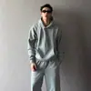 Sudadera de Manga Larga Gruesa Estilo Americano con Forro de Polar 500g Cálida Color Sólido Sudadera Recta Holgada Pantalones Casuales Anchos Cortos Hombre