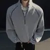 Sudadera retro americana de cuello alto y media cremallera de alta gama para hombre, estilo primavera y otoño, chaqueta fresca y pesada de moda para parejas