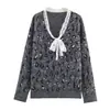 Comercio Exterior Transfronterizo Otoño e Invierno 2025 Estilo Europeo y Americano Elegante y Moderno Ropa para Mujer Encaje Estampado de Leopardo Versátil Suéter de Punto para Mujer