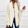Cárdigan de Punto Grueso de Color Sólido con Solapa Grande Holgado para Mujer, Manga Murciélago Manga de Linterna Estilo Perezoso Suéter Abrigo Suave y Esponjoso Gris
