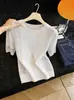 Suéter de Punto Retro Chic Elegante de Cuello Redondo Manga Corta Color Sólido para Mujer, Nuevo Estilo de Verano, Súper Bonito y Moderno, Top Adelgazante