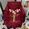Sudadera con Capucha Gruesa de Terciopelo Diseño Estilo Coreano para Mujer Otoño e Invierno Estampado Creativo Holgada Moda Casual Chaqueta Cardigan