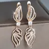 Pendientes Colgantes de Hoja Hueca Europeos y Americanos Rongxing Completamente Incrustados con Circonita Pendientes de Gota de Hoja Aros para Mujeres Accesorios de Banquete