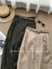 ¡En Stock Ahora! Pantalones de Lino Caqui de Pierna Ancha de Moda para Mujer de Cintura Alta Adelgazantes Relajados de Pierna Recta Casuales