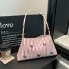 Bolso de Hombro Rayado con Bordado de Poni, Nuevo Bolso de Hombro Suave para Viajes de Primavera y Verano, Bolso de Mano Versátil de Gran Capacidad Casual