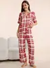 Conjunto de Dos Piezas para Mujer de Manga Corta con Solapa, Cardigan Estampado, Pijama y Ropa de Casa, Nuevo Estilo Europeo y Americano Transfronterizo para Primavera y Verano