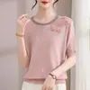 Suéter de Tricô Elegante Redutor de Idade para Mães, Estilo Novo Primavera e Outono para Mulheres de Meia-Idade e Idosas, Blusa Elegante com Gola Reverberante