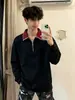 2026 Nova Blusa com Capuz Pulôver Masculina de Primavera e Outono com Gola Color Block Espessa, Manga Longa, Meio Zíper, Design Moderno