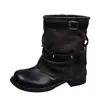 Botas Retro Maillard de cano médio para mulheres, novo estilo outono 2026, botins curtos plissados empilhados com saltos grossos, botas de moda western