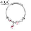 Pulsera Sencilla de Aleación Popular en Europa Colgante DIY de Oro Rosa Incrustado con Diamantes Cuentas con Agujero Grande Colgante Joyería de Cuentas con Corona