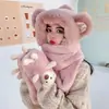 Conjunto de três peças de chapéu de urso feminino, versão coreana, cachecol com capuz fofo do Mickey com luvas quentes integradas, proteção para as orelhas e aquecedor de pescoço para o inverno