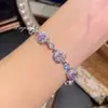 Pulseira de Água-Marinha Octogonal Corte Millennium Rosa, Moda de Luxo Leve Diamante de Alto Carbono Flor Rosa Diamante Amarelo Pulseira Corte Princesa