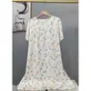 Camisola de Algodão e Seda para Mulheres, Vestido Longo Tendência de Verão de Alta Qualidade, Estilo Fino para Primavera e Outono, Pode Ser Usado Fora, Roupa de Dormir de Manga Curta Plus Size