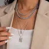 Colar de Corrente Quadrada Empilhável Multi-Camadas Estilo Metal Europeu e Americano com um Toque de Nicho de Alto Padrão, Acessório de Corrente para Clavícula Moderno e Versátil