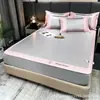 Juego de tres piezas de alta gama para verano de seda helada, con sábanas ajustables, fundas de almohada lavables y plegables, tapetes y ropa de cama