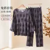 Pijama de Algodón y Seda Estampado de Manga Larga Suelto Talla Grande para Mujer de Mediana Edad y Anciana Conjunto de Ropa para el Hogar Otoño e Invierno 2025